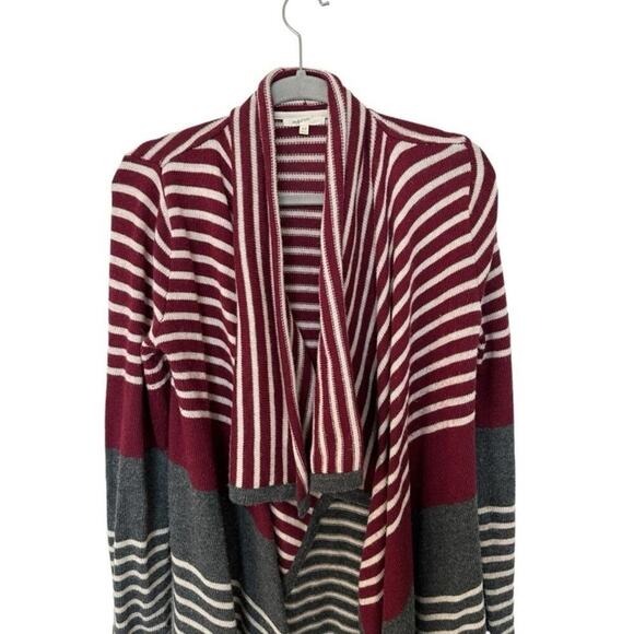 Mystree Red and Gray Cozy Striped Waterfall Open Cardigan - Women’s XSmall - Picture 3 of 9
